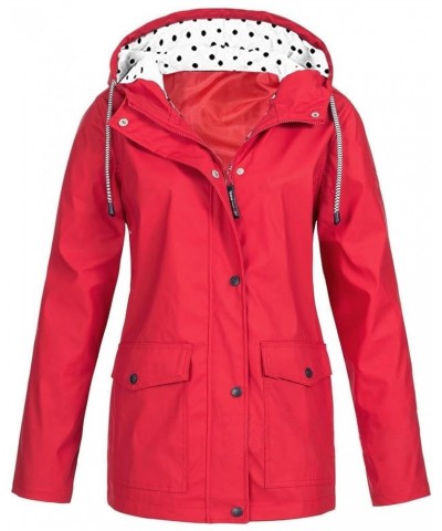 Plus Size Womens Raincoats Waterproof Lightweight with Hood Outdoor Hooded Windbreaker Solid Trench Coat Rain Jacket D6-red $...