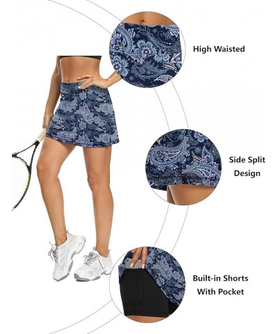 Tennis Skirts for Women Golf Athletic Activewear Skorts Mini Summer Workout Running Shorts with Pockets Pattern 12-sapphire P...