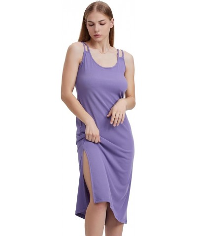 Women Casual Midi Slip Dress Sleeveless Spaghetti Strap Beach Cover Up Light Purple $8.00 Swimsuits