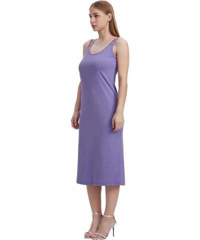 Women Casual Midi Slip Dress Sleeveless Spaghetti Strap Beach Cover Up Light Purple $8.00 Swimsuits