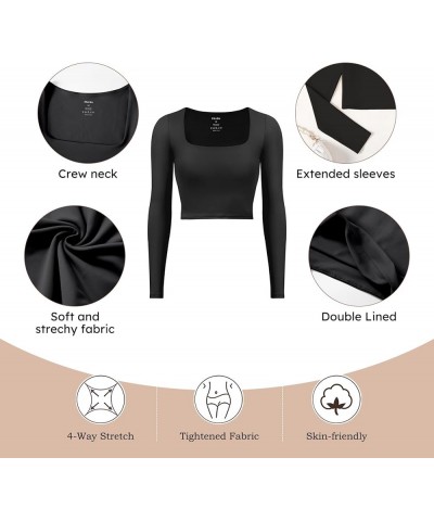 Women's 2 Piece Basic Square Neck Long Sleeve Crop Top Double Lined Slim Fitted Workout Tee Shirt Sets 1-coffee $11.28 T-Shirts