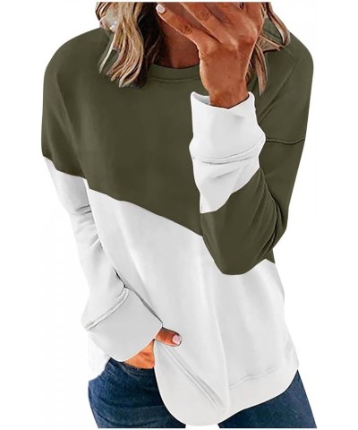 Women Casual Crew Neck Fashion Hoodies Color Block Sweatshirts Soft Long Sleeve Loose Fit Pullover Tops 013 Army Green $9.70 ...