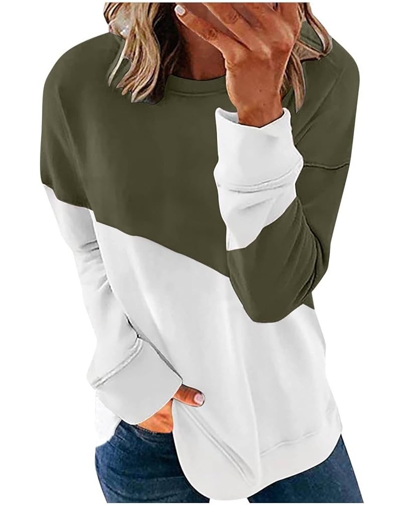 Women Casual Crew Neck Fashion Hoodies Color Block Sweatshirts Soft Long Sleeve Loose Fit Pullover Tops 013 Army Green $9.70 ...