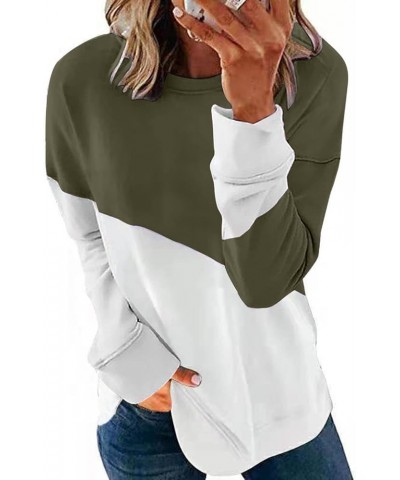 Women Casual Crew Neck Fashion Hoodies Color Block Sweatshirts Soft Long Sleeve Loose Fit Pullover Tops 013 Army Green $9.70 ...