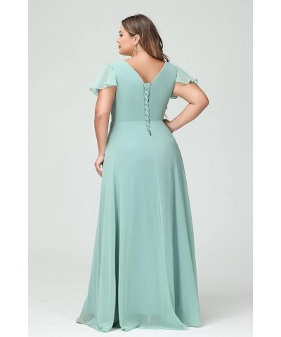 Plus Size V-Neck Long Bridesmaid Dresses with Slit Chiffon Short Sleeve Formal Party Dress CYM120 Mint Green $35.69 Dresses