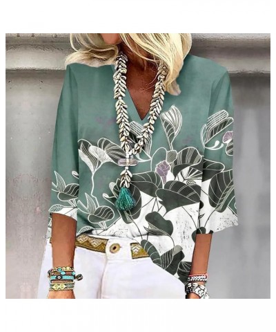 Summer Tops 3/4 Sleeves V-Neck Elegant Printing Casual Office Work Top Trendy Tees T-Shirts 01-green $6.09 T-Shirts