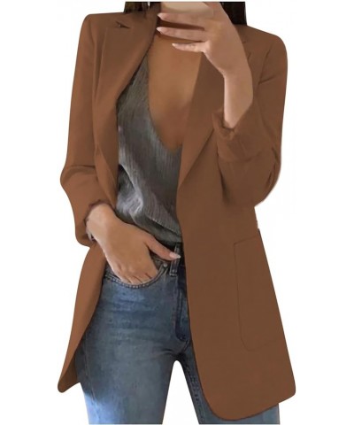 Women's Blazers Fall Business Casual Suit Jacket Elegant Fitted Solid Coats Classic Single Button Lapel Outwear A1-brown $13....