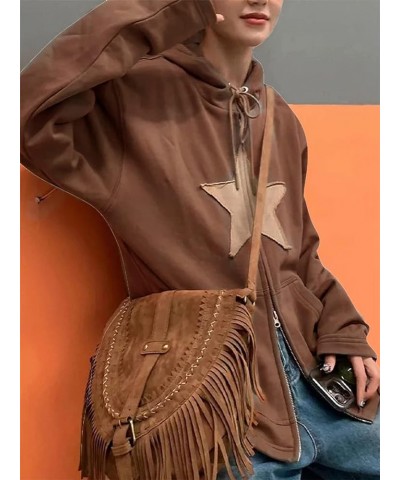 Women Zip Up Hoodies Y2K Vintage Graphic Print Oversized Long Sleeve Jacket Sweatshirt Grunge 90S E-Girls Streetwear A Brown ...