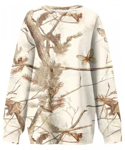 Oversized Sweatshirts for Women Loose Fit Camo Hoodie Maple Leaf Print Long Sleeve T Shirt Pullover Basic Tops C001-beige $12...