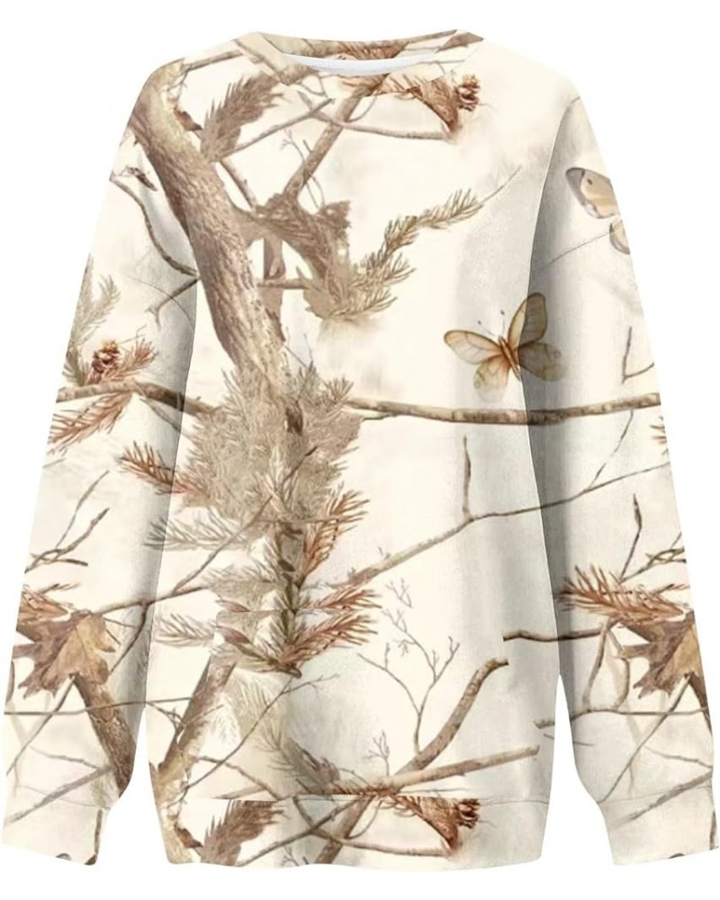 Oversized Sweatshirts for Women Loose Fit Camo Hoodie Maple Leaf Print Long Sleeve T Shirt Pullover Basic Tops C001-beige $12...