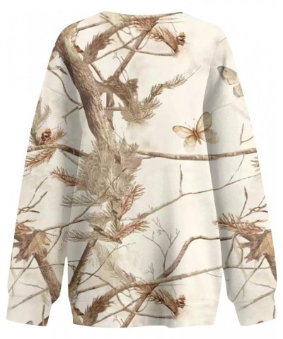 Oversized Sweatshirts for Women Loose Fit Camo Hoodie Maple Leaf Print Long Sleeve T Shirt Pullover Basic Tops C001-beige $12...