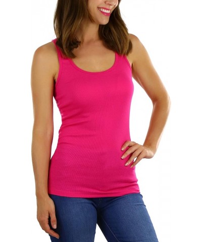 Women’s Essential Ribbed Racerback Versatile Layering Cotton Blend Tank Top New Fuchsia $11.57 Tanks