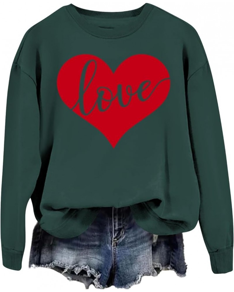 Women Valentine's Day Sweatshirts Round Neck Blouses Printed Pullover Tops Casual Love Heart Graphic Long Sleeve Shirts 3-dar...