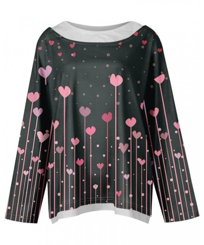 Women Valentine's Day Sweatshirts Round Neck Blouses Printed Pullover Tops Casual Love Heart Graphic Long Sleeve Shirts 3-dar...