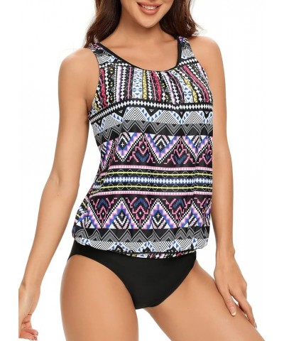 Tankini Swimsuits for Women Plus Size Swimwear Tummy Control Two Piece Bathing Suits Geometric-5 $14.35 Swimsuits