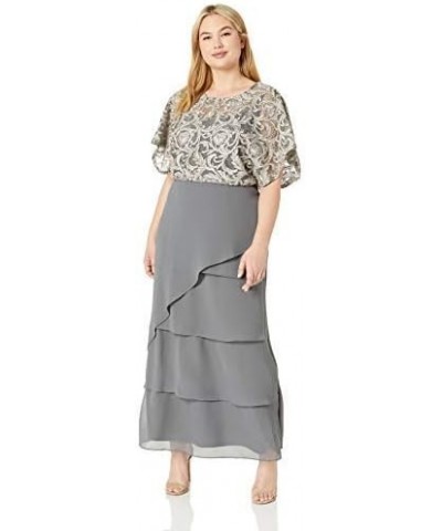 Women's Sequin Embroidered Long Dress Pearl Grey $45.37 Dresses