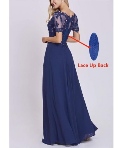 Chiffon Mother of The Bride Dresses Women's Lace Applique Beaded Formal Dresses Short Sleeve Evening Gowns Aqua $37.25 Dresses