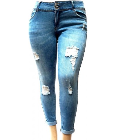 Womens Plus Size Distressed Ripped Blue Skinny Denim Jeans Pants Super Plus Size Wax Jeans 90117xl.push-up $13.14 Jeans