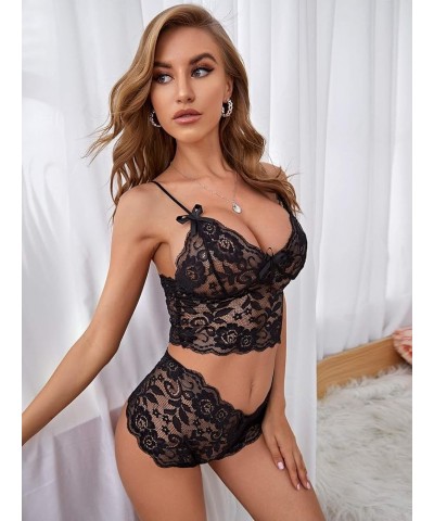 Lingerie for women Floral Lace Scallop Trim Lingerie Set Sleep & lounge Black $15.42 Lingerie