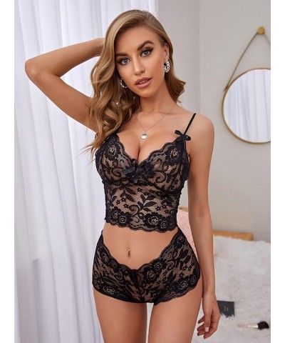 Lingerie for women Floral Lace Scallop Trim Lingerie Set Sleep & lounge Black $15.42 Lingerie