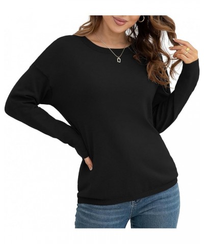 Women's Pullover Sweaters Long Sleeve Print Knitted Crew Neck Sweater Tops（a Little Run Big Black $16.40 Sweaters