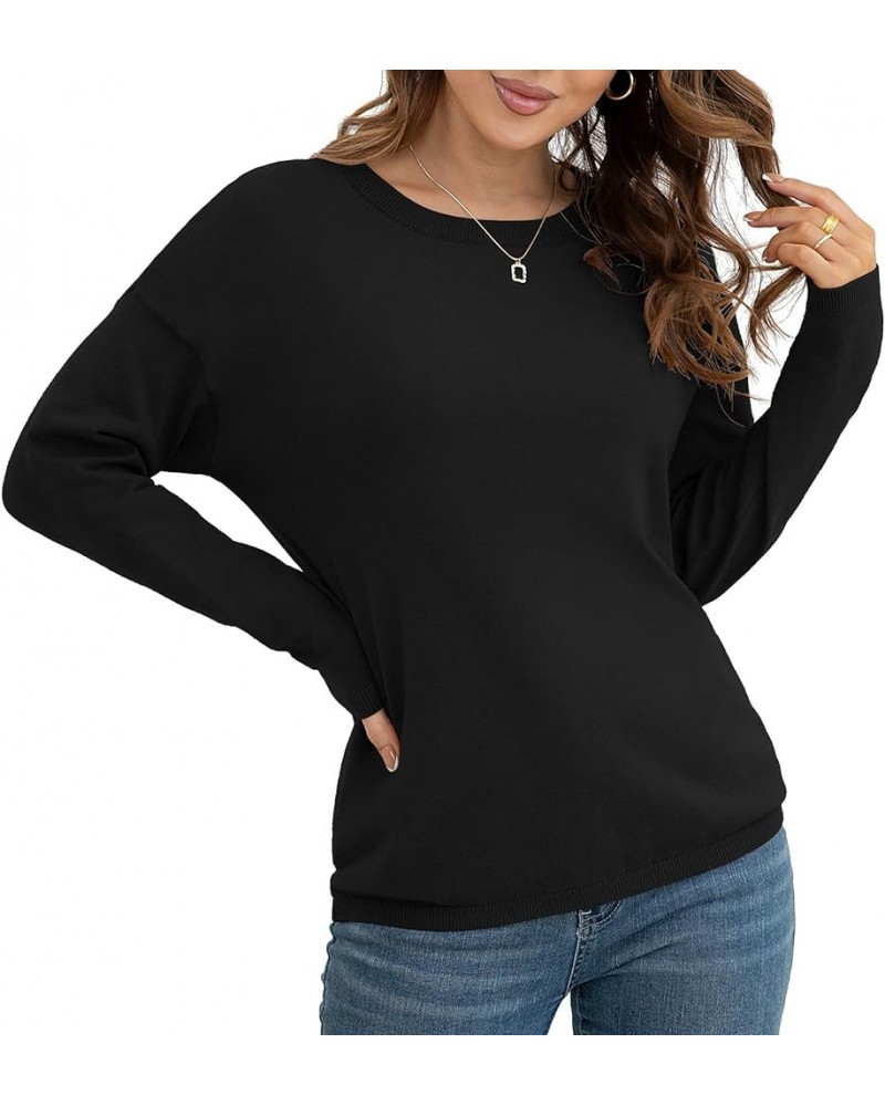 Women's Pullover Sweaters Long Sleeve Print Knitted Crew Neck Sweater Tops（a Little Run Big Black $16.40 Sweaters