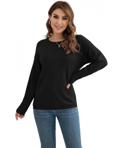 Women's Pullover Sweaters Long Sleeve Print Knitted Crew Neck Sweater Tops（a Little Run Big Black $16.40 Sweaters