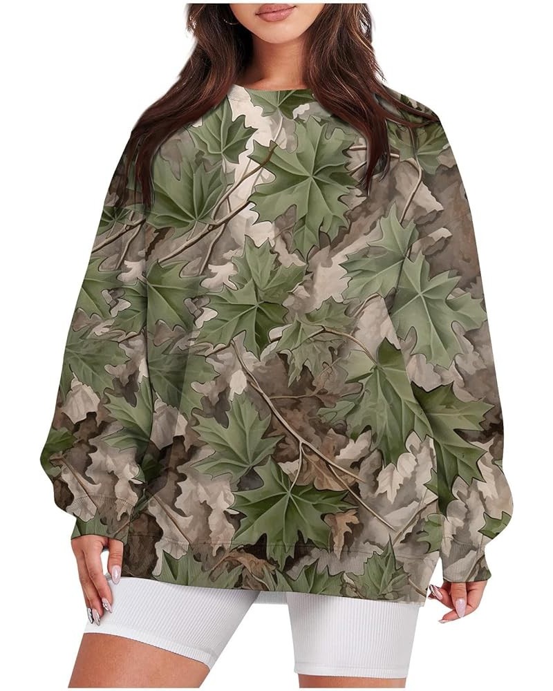 Women's Camo Hoodie Maple-Leaf Print Oversized Sweatshirt Fleece Hooded Sweatshirts with Pocket Classic Pullovers 2-army Gree...