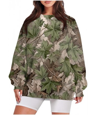 Women's Camo Hoodie Maple-Leaf Print Oversized Sweatshirt Fleece Hooded Sweatshirts with Pocket Classic Pullovers 2-army Gree...