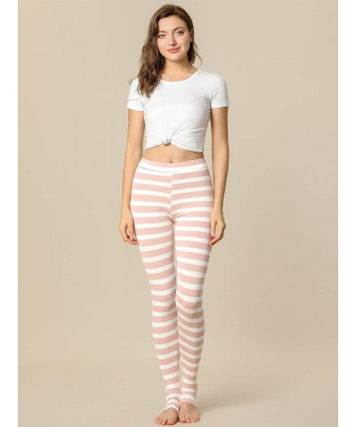 Women's Leggings Printed High Waist Elastic Waistband Party Yoga Christmas Stirrup Pants Pink White-stripe $12.74 Leggings