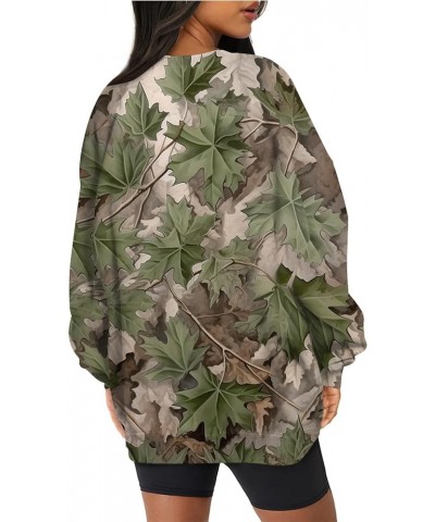 Women's Camo Hoodie Maple-Leaf Print Oversized Sweatshirt Fleece Hooded Sweatshirts with Pocket Classic Pullovers 2-army Gree...