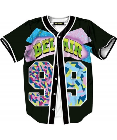 Unisex 90s Theme Bel Air Baseball Jersey Hip Hop Short Sleeve Shirts Tops for Birthday Party Hopm007-99 Black $13.09 T-Shirts