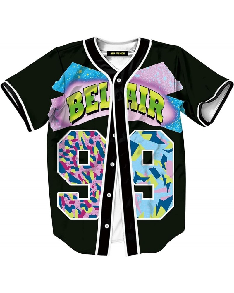 Unisex 90s Theme Bel Air Baseball Jersey Hip Hop Short Sleeve Shirts Tops for Birthday Party Hopm007-99 Black $13.09 T-Shirts