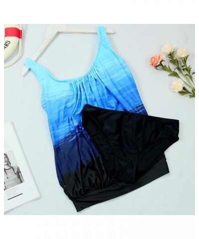 Tankini Swimsuits for Women Plus Size Swimwear Tummy Control Two Piece Bathing Suits Blue&black $14.35 Swimsuits