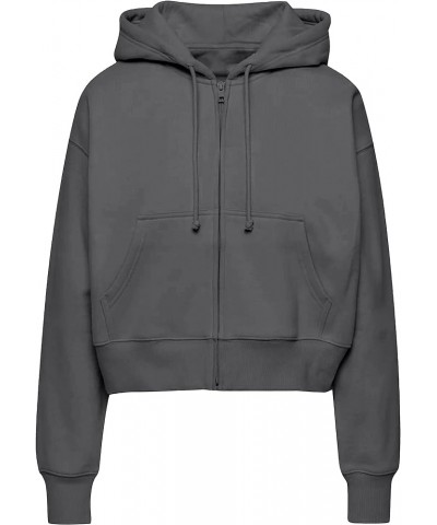 Women's Casual Zip Up Drawstring Cropped Hoodie Hooded Crop Jacket Top with Pockets Dark Grey $13.24 Hoodies & Sweatshirts