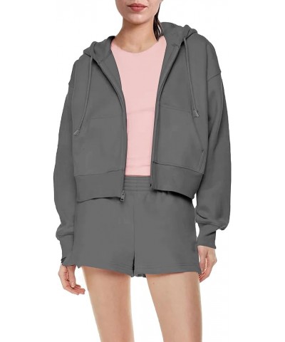 Women's Casual Zip Up Drawstring Cropped Hoodie Hooded Crop Jacket Top with Pockets Dark Grey $13.24 Hoodies & Sweatshirts