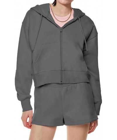 Women's Casual Zip Up Drawstring Cropped Hoodie Hooded Crop Jacket Top with Pockets Dark Grey $13.24 Hoodies & Sweatshirts