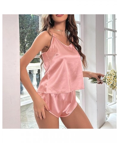 Silk Pajamas for Women Set 2 Piece Sexy Lingerie Womens Pajama Sets Cami Shorts Set Lace Sleepwear Nightwear D-pink $8.25 Sle...