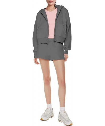 Women's Casual Zip Up Drawstring Cropped Hoodie Hooded Crop Jacket Top with Pockets Dark Grey $13.24 Hoodies & Sweatshirts