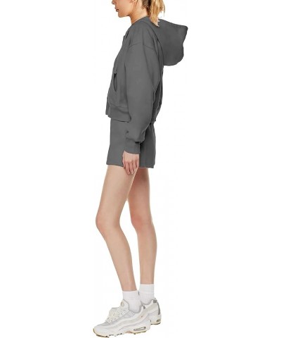 Women's Casual Zip Up Drawstring Cropped Hoodie Hooded Crop Jacket Top with Pockets Dark Grey $13.24 Hoodies & Sweatshirts