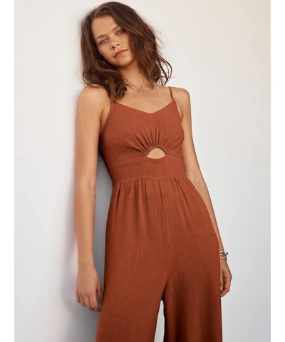 Women's Summer Casual Spaghetti Straps Sleeveless V Neck Cutout High Waist Wide Leg Jumpsuits Rompers with Pockets Rust $25.6...