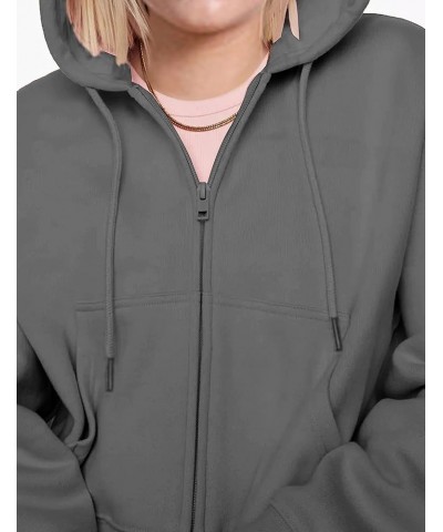 Women's Casual Zip Up Drawstring Cropped Hoodie Hooded Crop Jacket Top with Pockets Dark Grey $13.24 Hoodies & Sweatshirts