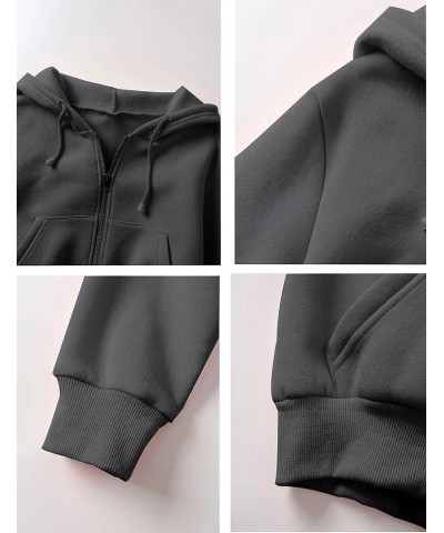 Women's Casual Zip Up Drawstring Cropped Hoodie Hooded Crop Jacket Top with Pockets Dark Grey $13.24 Hoodies & Sweatshirts