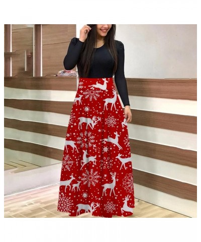 Womens Long & Short Sleeve Maxi Dress Floral Boho Print Casual Crewneck Tunic Dress Long High Waist Elastic Beach Dress Long ...