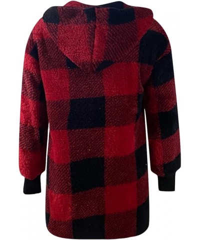 Womens Fuzzy Fleece Jacket Plaid Fuzzy Sherpa Thermal Coat Casual Fall Winter Warm Outwear Clothes B Red $6.04 Jackets