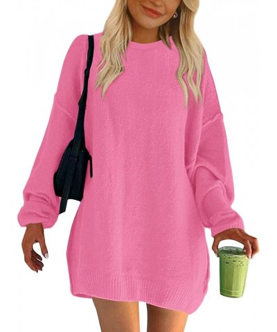 2024 Womens Sweaters Casual Crewneck Long Sleeve Oversized Sweater Dress Fall Winter Loose Slouchy Soft Pullover Solid Rose P...