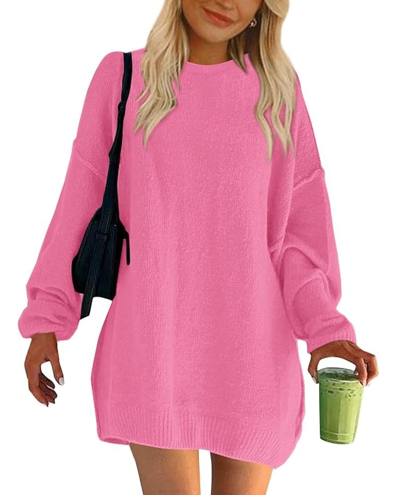 2024 Womens Sweaters Casual Crewneck Long Sleeve Oversized Sweater Dress Fall Winter Loose Slouchy Soft Pullover Solid Rose P...