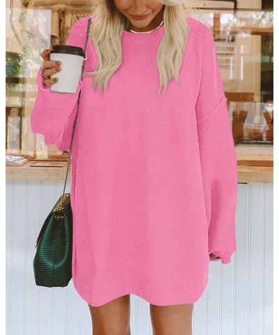 2024 Womens Sweaters Casual Crewneck Long Sleeve Oversized Sweater Dress Fall Winter Loose Slouchy Soft Pullover Solid Rose P...