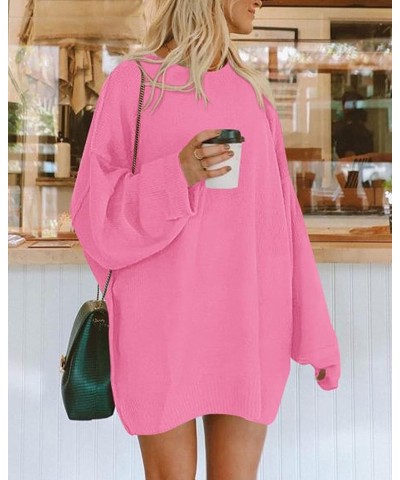 2024 Womens Sweaters Casual Crewneck Long Sleeve Oversized Sweater Dress Fall Winter Loose Slouchy Soft Pullover Solid Rose P...