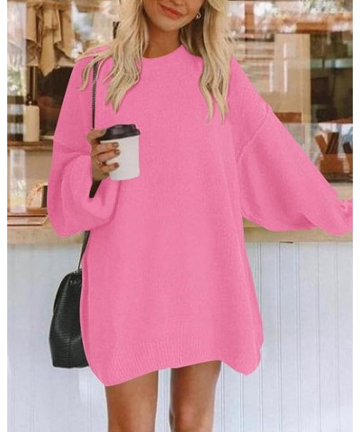 2024 Womens Sweaters Casual Crewneck Long Sleeve Oversized Sweater Dress Fall Winter Loose Slouchy Soft Pullover Solid Rose P...